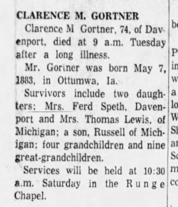 Obituary for CLARENCE M. GORTNER (Aged 74)